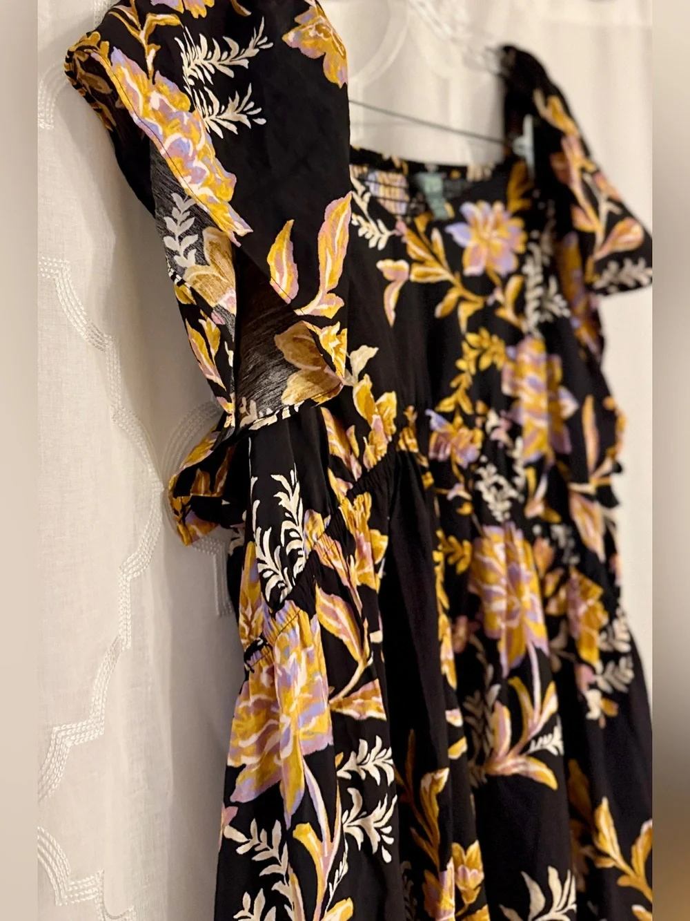NWT Terra & Sky Black Floral Flutter Sleeve Midi Dress 2X - Picture 4 of 13